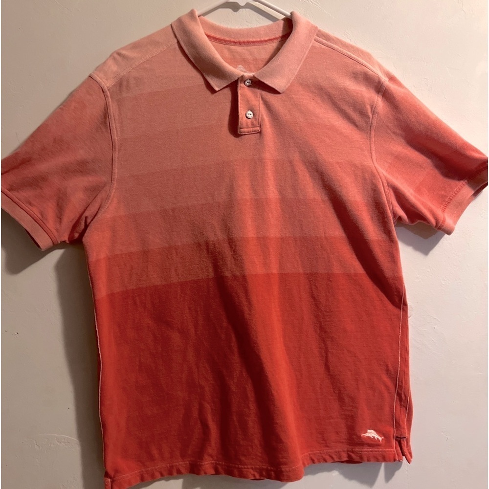 Tommy Bahama Mens Orange Ombré Color Casual Polo Shirt Size Large Cotton EUC